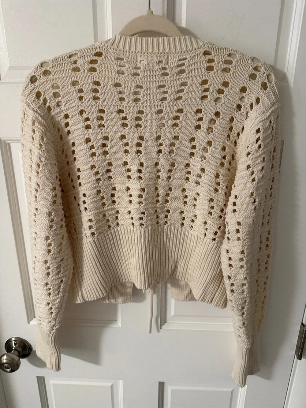 Jessica Simpson Cream Open Knit Tie-Front Cropped Cotton Blend Cardigan Medium